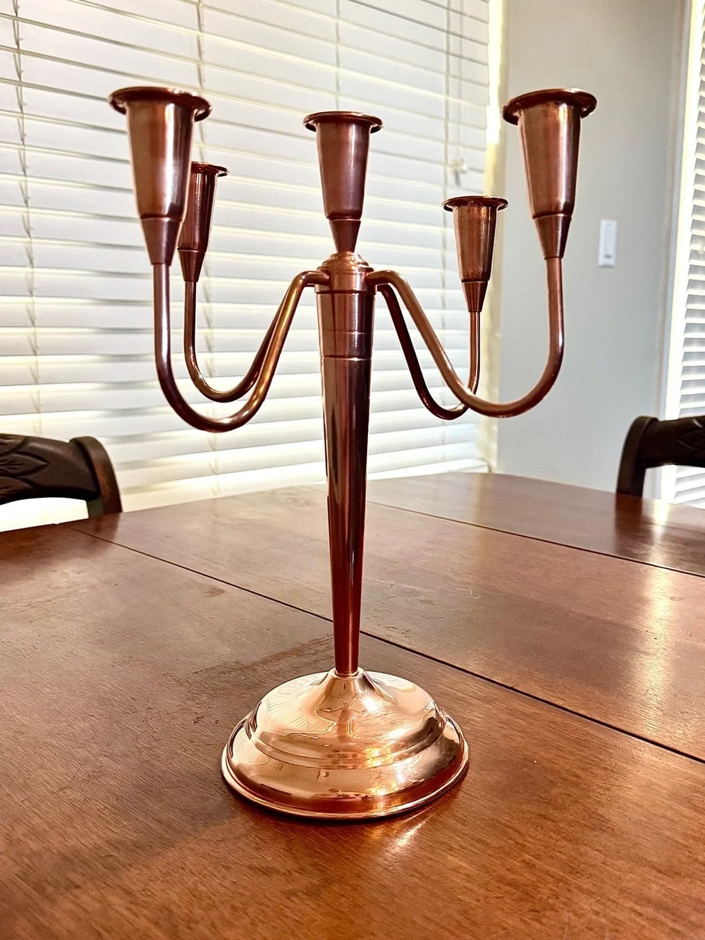 Vintage 1950s Solid Copper 5-Arm Candelabra Centerpiece